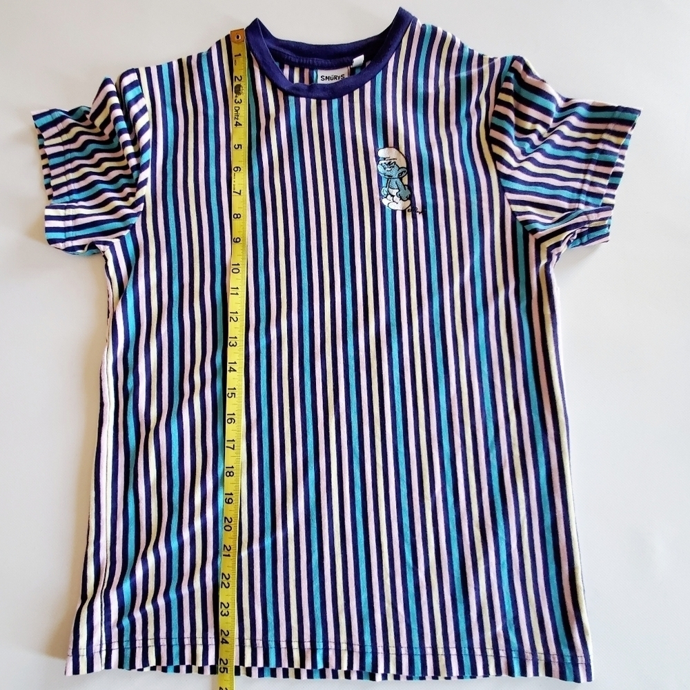 1524 * Smurfs Vertical Stripe Tee Blue Pink Teal Size S - Picture 7 of 7